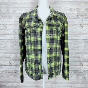 Ragged Jeans Denim Jacket Plaid Black Yellow Q